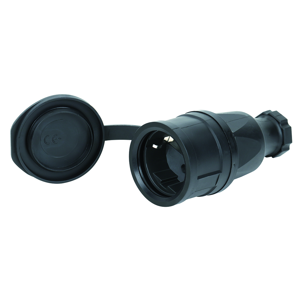 Vollgummi-Schutzkontaktkupplung 250V/16A 2-polig+Erde,IP54,schlagfest