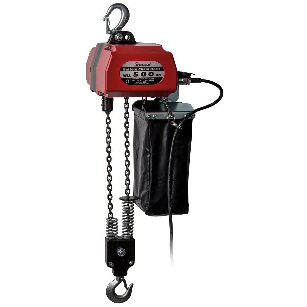 Akku-Kettenzug 500kg, 2-Strang, 5m Hub Komplettset