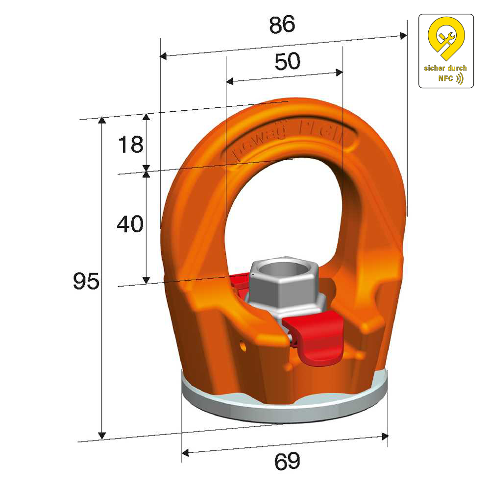 Ringmutter RFID PLGW 3,5t - M24 werkzeuglose Montage
