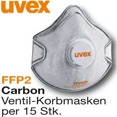 Carbon-Korbmaske UVEX FFP2, 15 Stück mit Ventil, Modell 2220