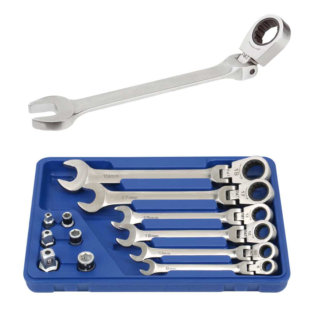 GabelRing-Ratsch-Gelenkschlüssel-Satz INOX,12tlg,8-19+Adapt+Bits6-10,rostfrei