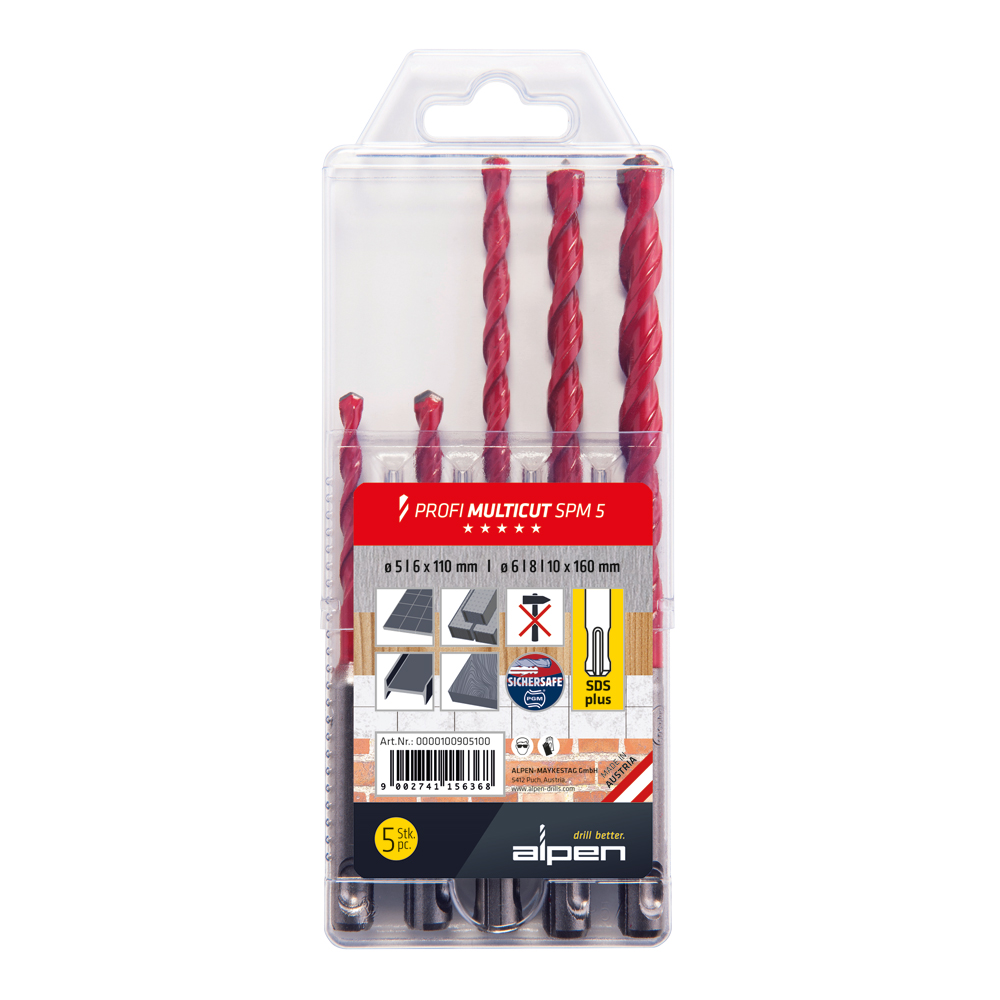 SDS-Plus Mehrzweckbohrerset 5-6-8-10mm Länge 110-160mm in Kunststoffbox