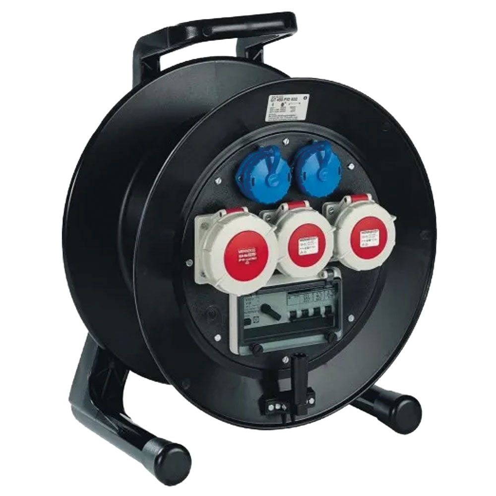 Kabeltrommel,leer,400/230V/32A 2x400/2x230V/32A,IP67,FI-Schalter