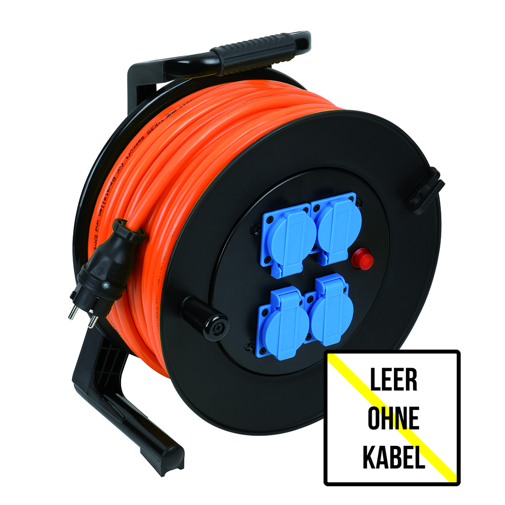 Kabeltrommel,leer,Gummi,Strapaz,LED- Anzeige,4x230V/16A,IP44,bis 50m