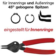 Kombi-Seegerzange 0,9/140mm 90° gebogen umjustierbar von Innen-auf Außenzange