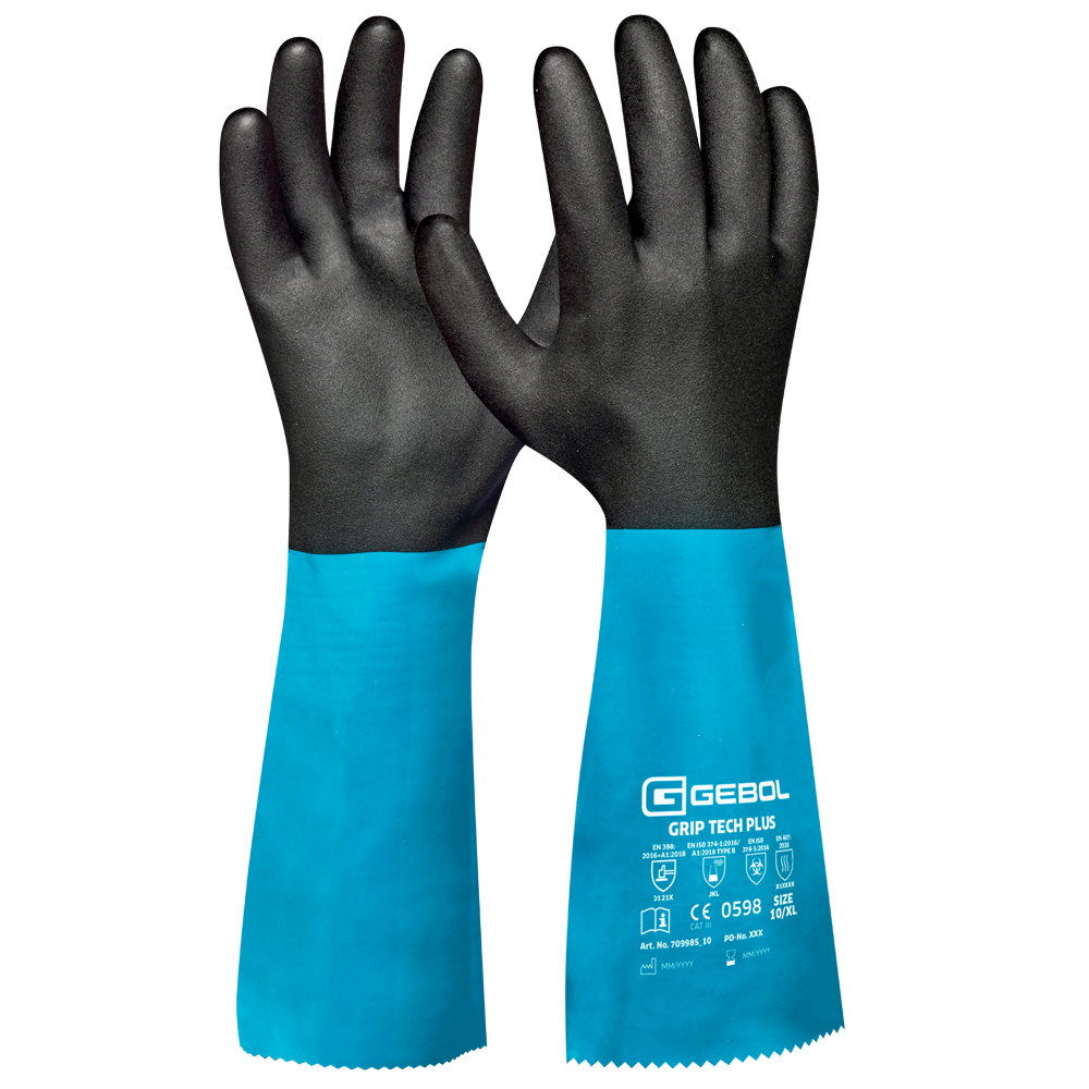 Chemikalienschutzhds. GRIPTECH PLUS Gr.9 EN388, EN374, CE Cat.III, Nitril, PVC