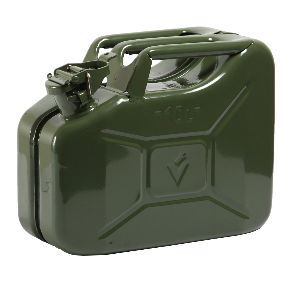 Kraftstoff-Kanister 10 Liter,olivgrün aus Stahlblech,mit TÜV/UN Zulassung