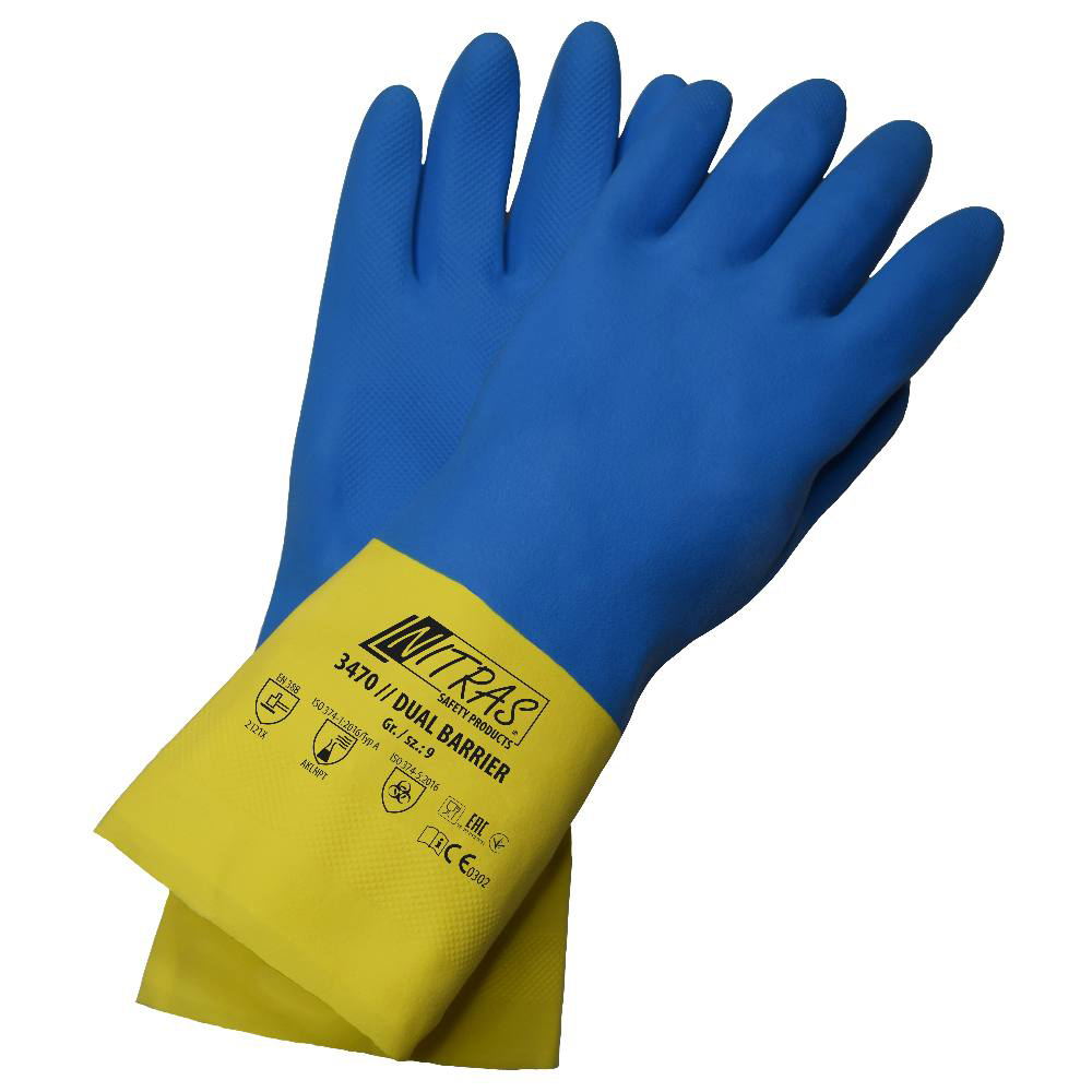Chemikalienschutzhandschuh Gr. 10,DUAL BARRIER,gelb-blau,EN388,EN374
