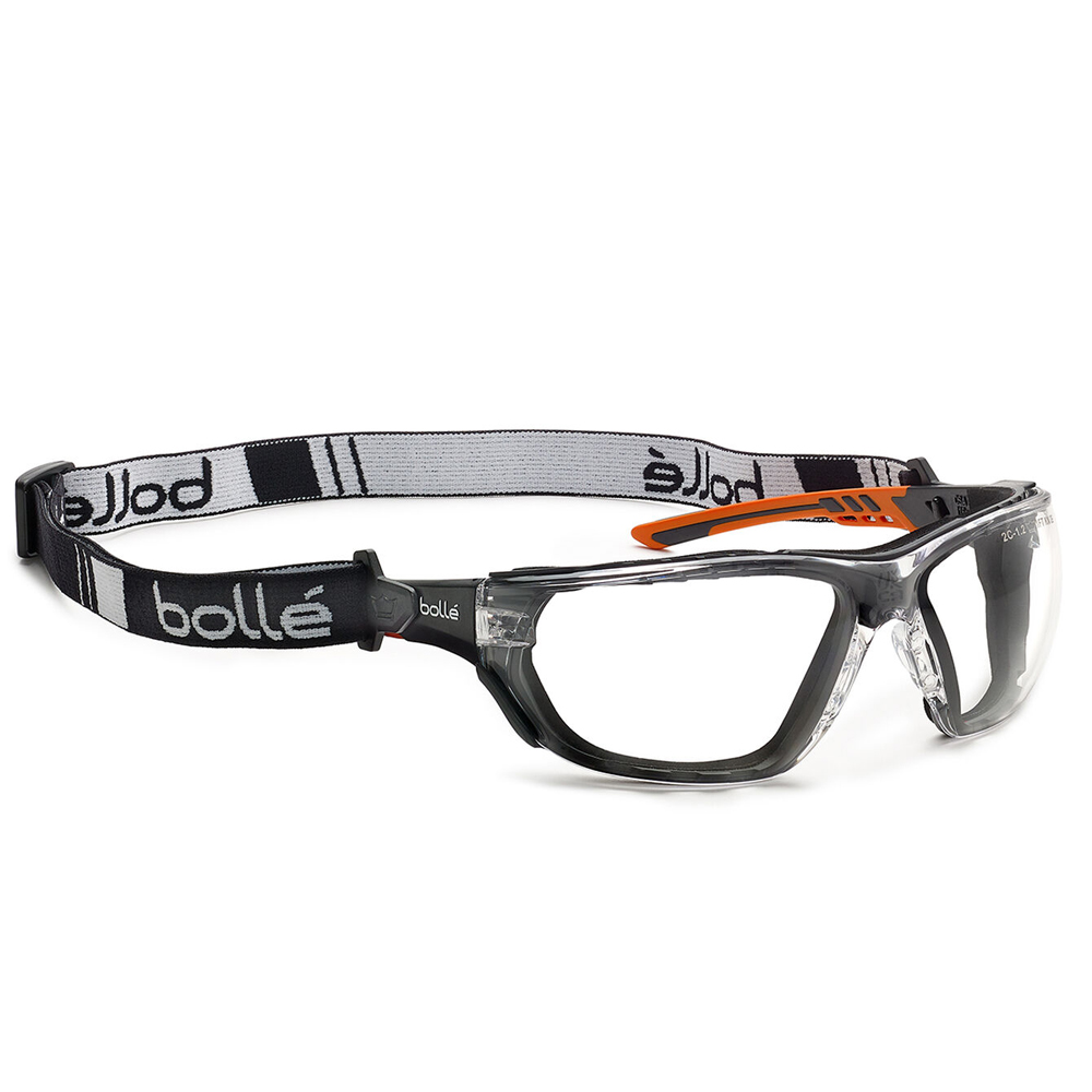 Bügelschutzbrille Bolle Ness+ m.Kopfband EN 166 2C-1,2  UV-Schutz, orange/schwarz