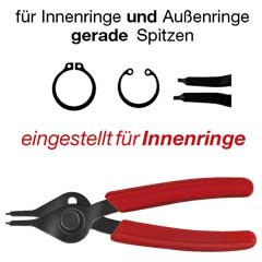 Kombi-Seegerzange 2,3/240mm gerade umjustierbar von Innen-auf Außenzange