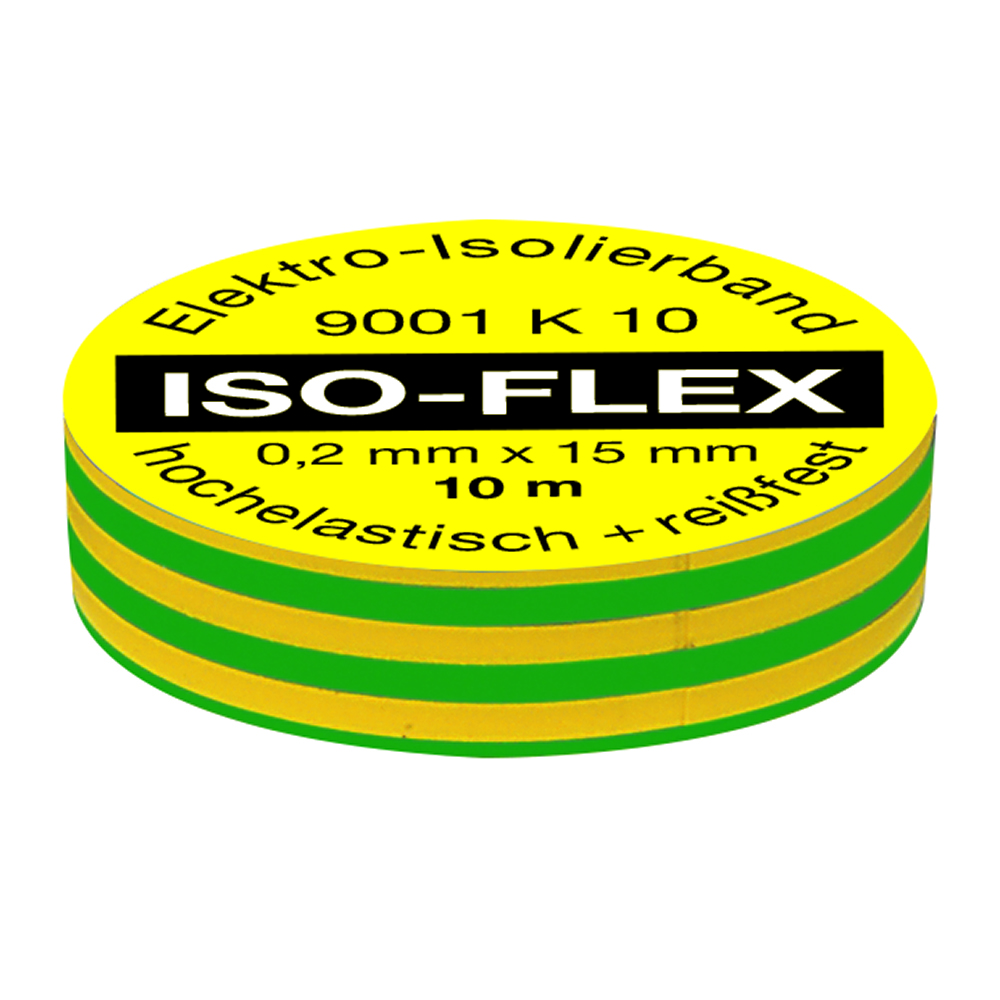 Elektroisolierband PVC gelb/grün 15x0,2mmx10m,kältefest,selbstklebend