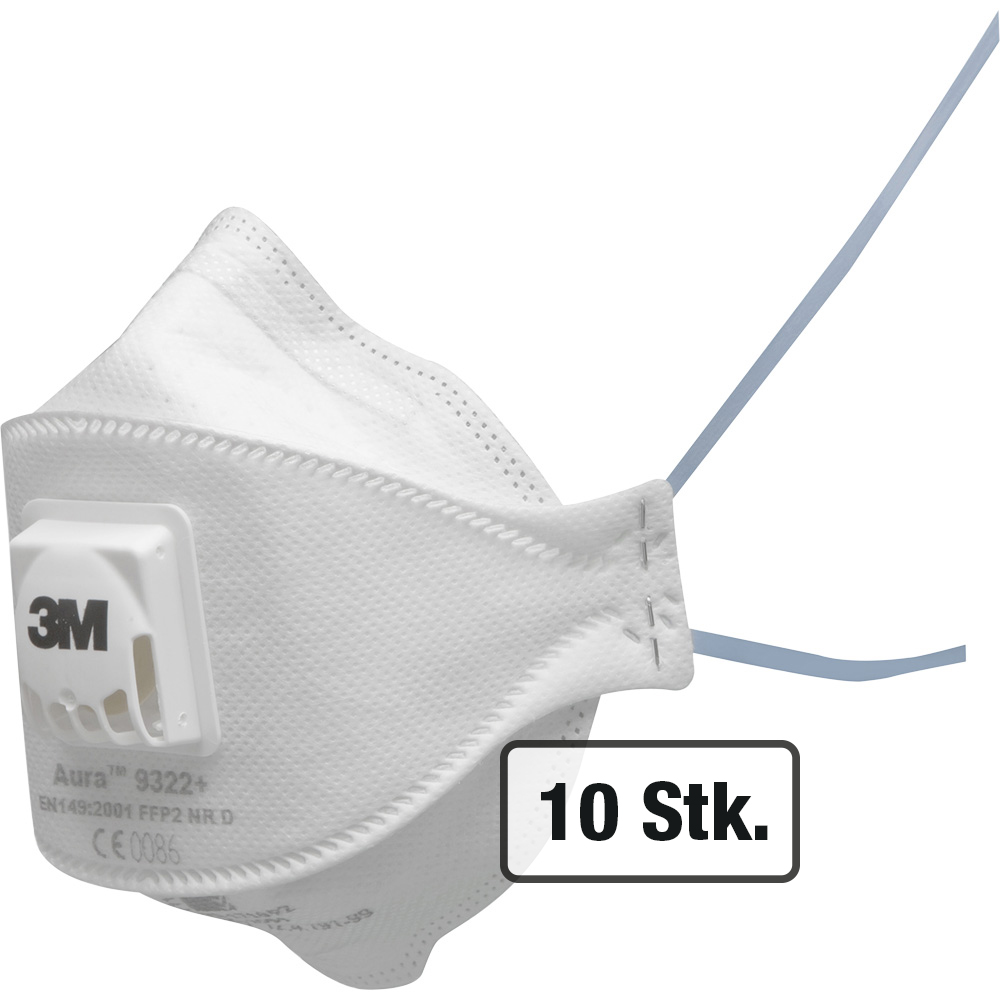 Partikel-Faltmaske 3M FFP2, 10 Stück mit Ventil, Modell 9322+