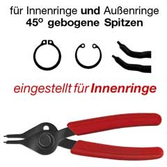 Kombi-Seegerzange 0,9/145mm 45° gebogen umjustierbar von Innen-auf Außenzange