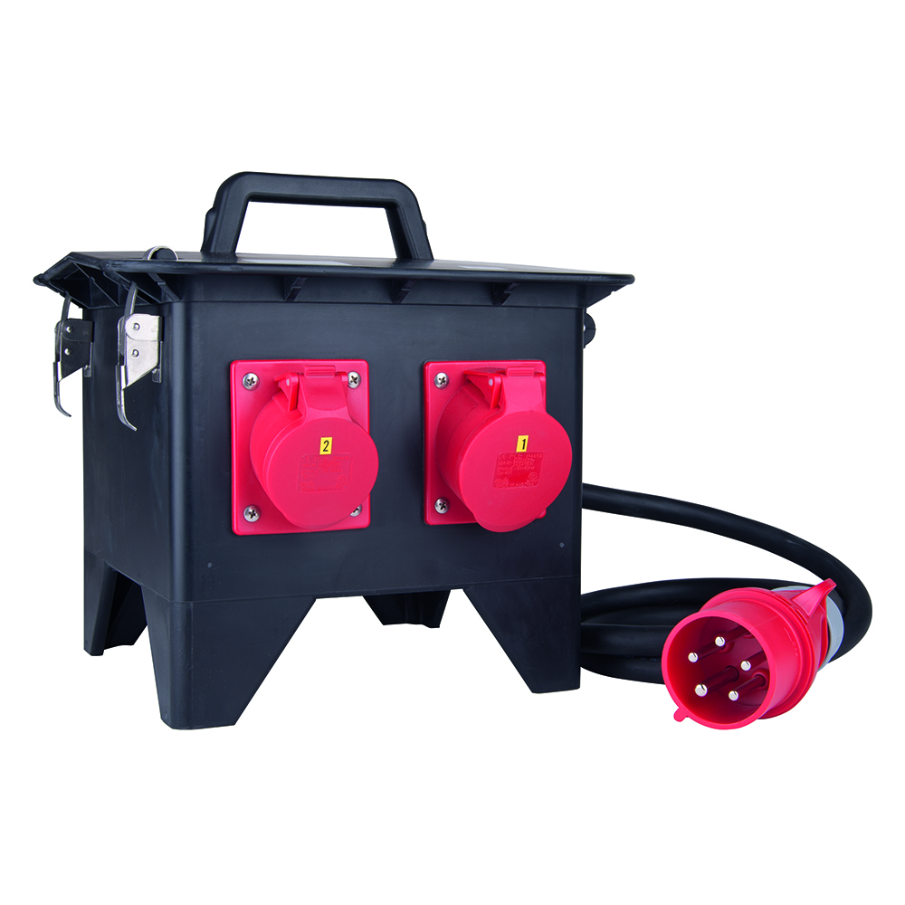 Stromvert.Gum.4x230V,2xCEE 400V/16A IP44 1,5m,5x2,5+CEE 400V/16A+Abs+Fi,Standm.