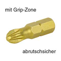 TIN-Grip-Bit 1/4" 25mm PZ 3 mit Antirutsch-Gripkrallzone,TIN-beschichtet