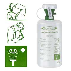 Augenspülflasche mit Trichter Ekastu gefüllt mit frischem Wasser, ca. 600ml