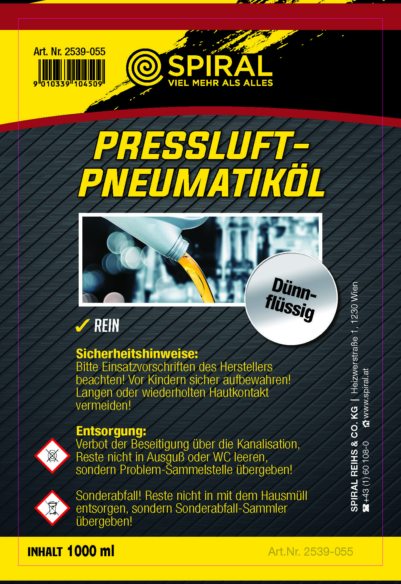Aufkleber Art.2539-055 Pressluft- Pneumatiköl 1 Liter