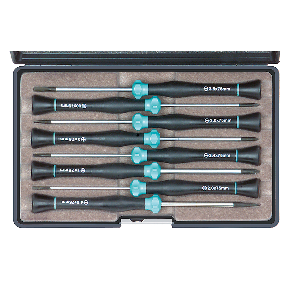Feinschraubenzieher-Satz MICROTIP 8-tlg. 2/2,5/3/3,5/4x75 Schlitz Ph00/0/1