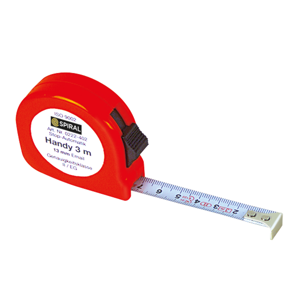 Rollbandmaß 3mx13mm,HANDY,extra kleines Gehäuse,mit Stopptaste,rot