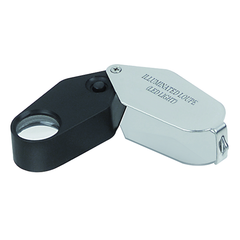 Lupe mit LED-Licht 10x,21mm Ø,INOX klappbar,mit 2xLR1130 Batterie,Box