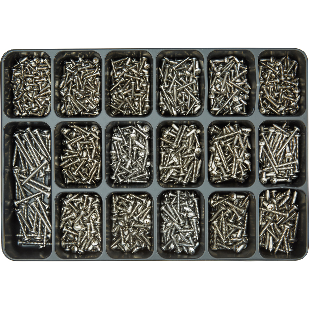 SPIRAL Sortimentkoffer 1.250-teilig Liko-Blechschrauben DIN 7981 A2 Edelst.