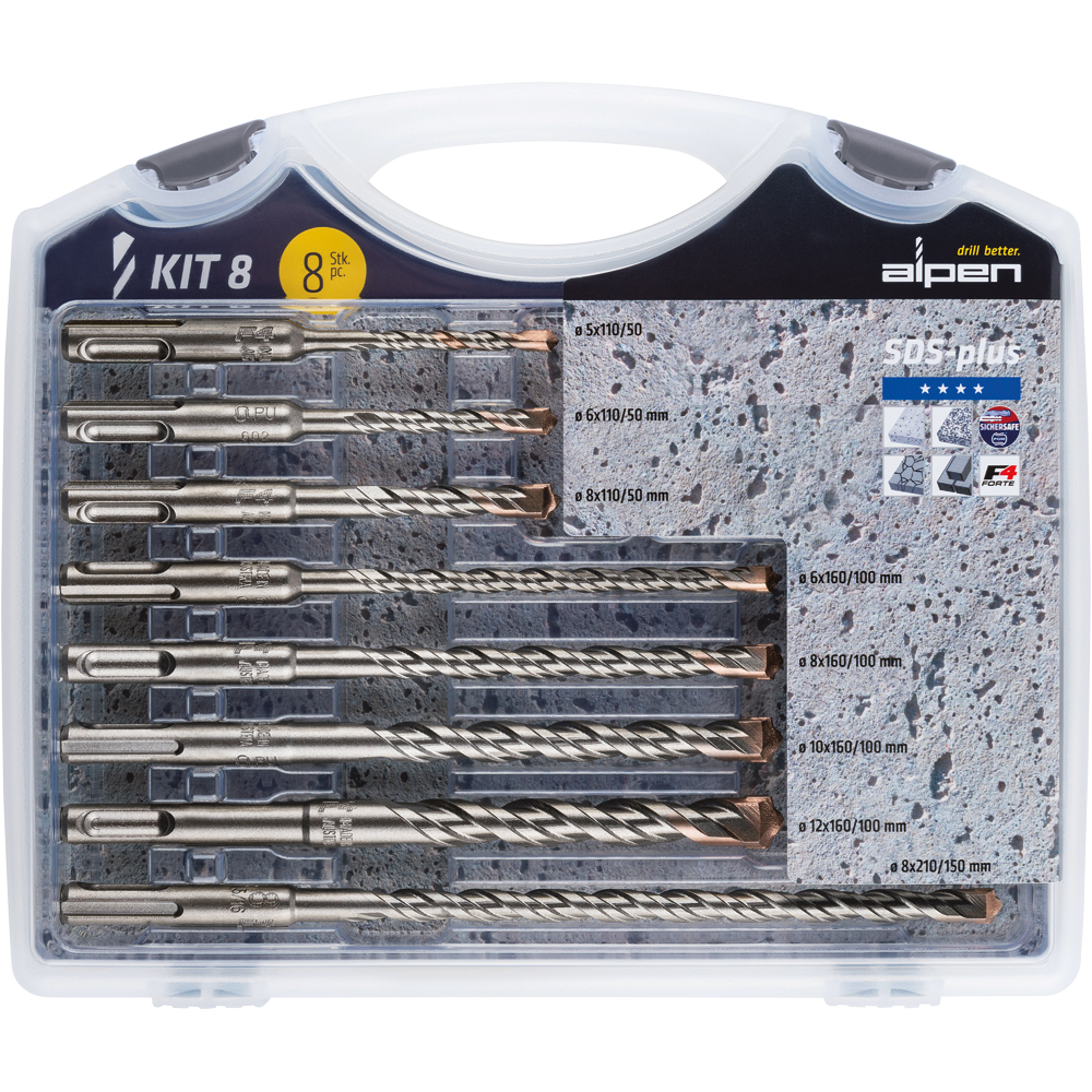 SDS-PLUS S2 Hammerbohrerset 8-tlg./ 5-12 Länge 110-210mm in Kunststoffbox
