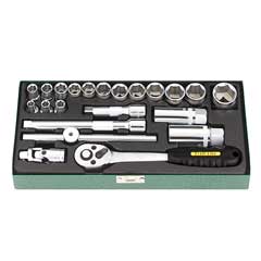 6-Kant-Nusskassette 3/8" 6-22mm 22-tlg. Chrom-Vanadium,mit Kantenschutz-Nüssen