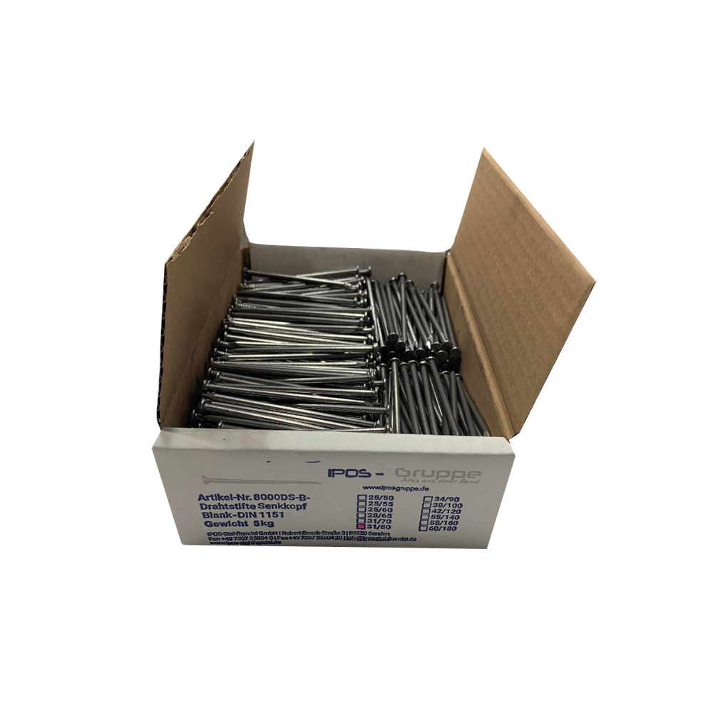 Drahtstifte DIN 1151 blank 38 x 100 kartonverpackt VPE=5,0Kg