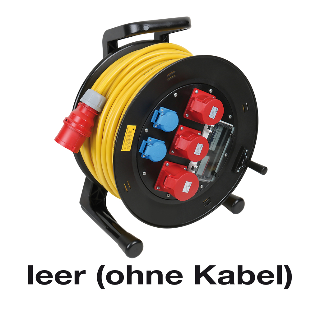 Kabeltrommel,leer,400/230V/16A,1x400V /32A/1x400V/16A,2x230V/16A,IP44