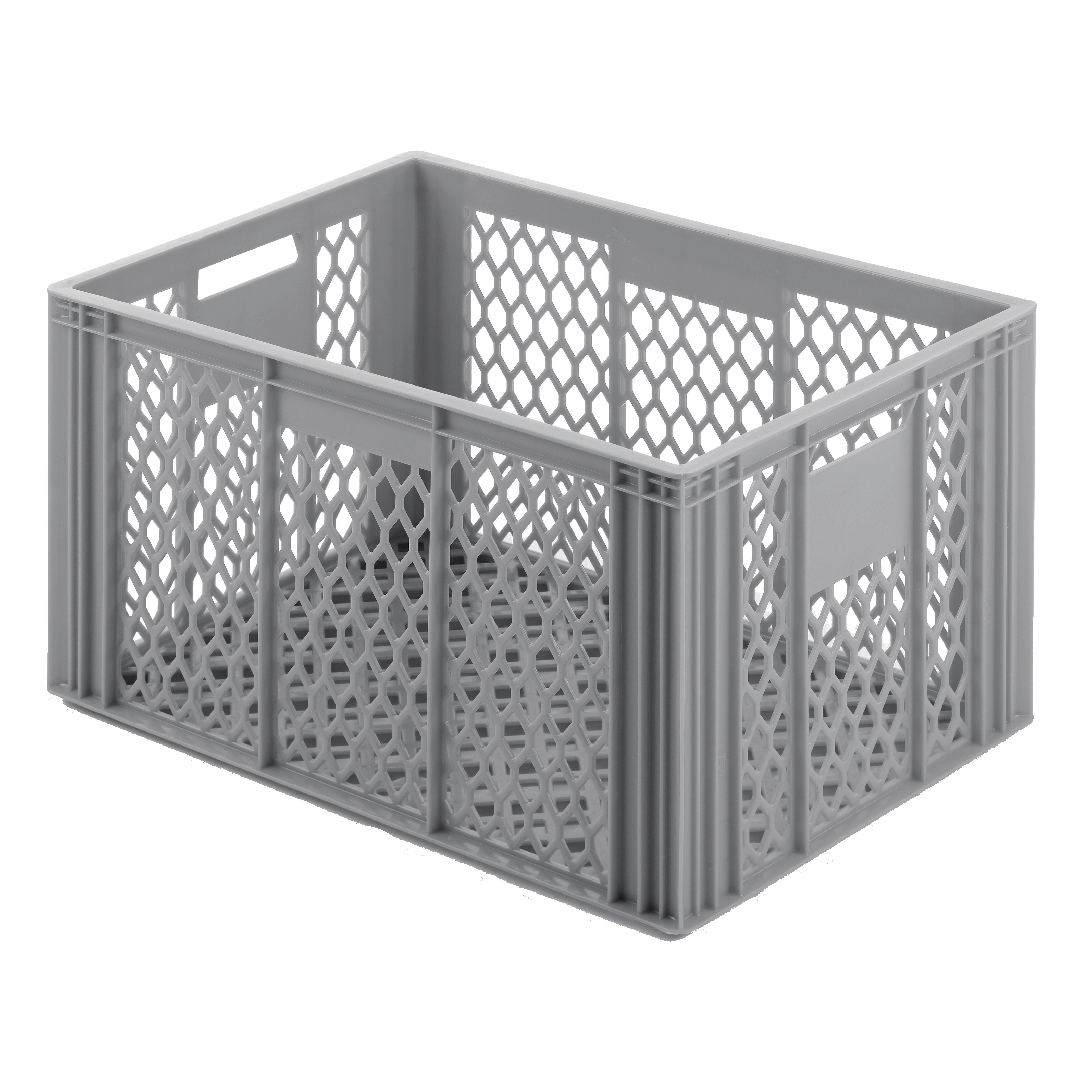 Stapelbehälter 600x400x320mm offen,grau Durchfassgriffe,Seite durchbrochen