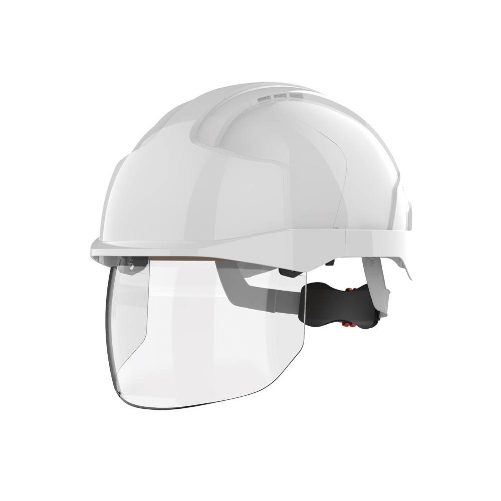 Schutzhelm EVO VISTASHIELD weiß mit einklappbarem Gesichtsvisier, klar