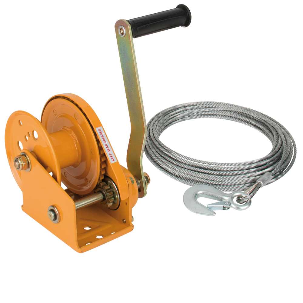 Hand-Drahtseilwinde BHW-1200, 550kg inkl. 15m Seil (5mm Ø) mit Haken
