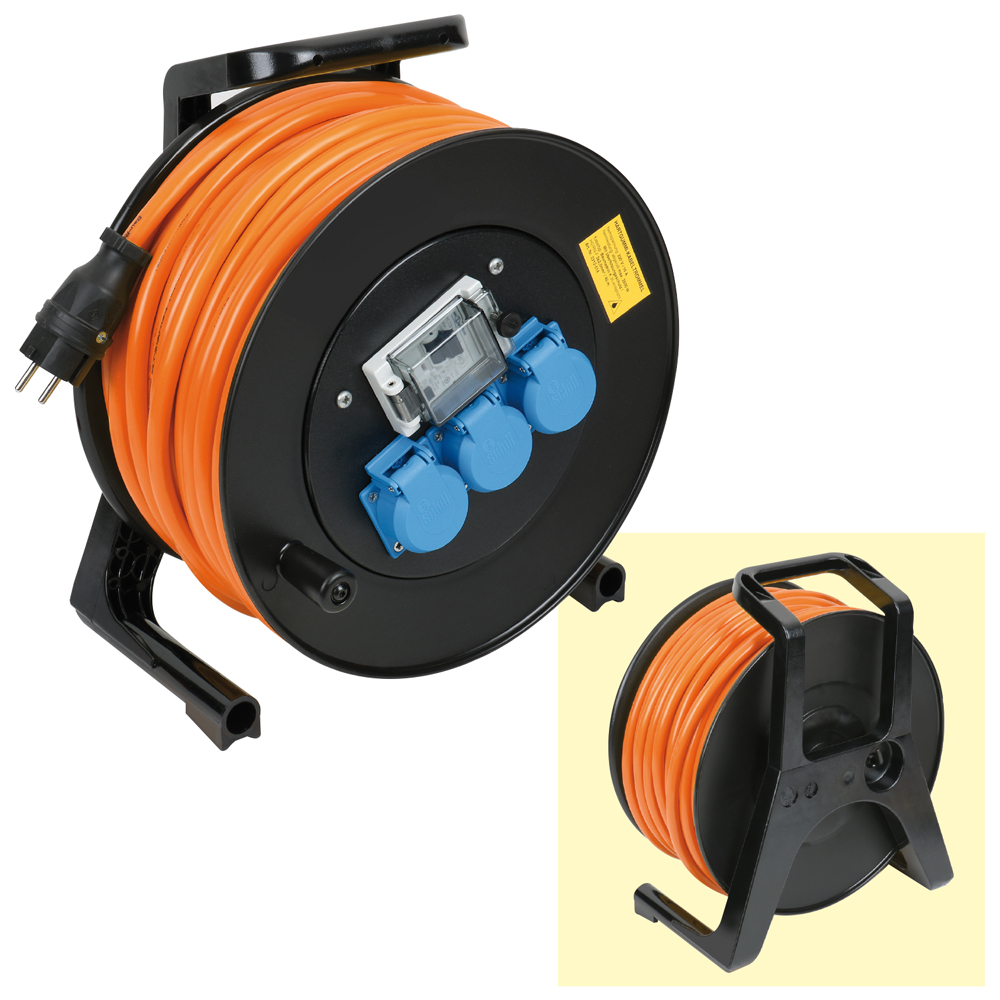 Leitungsroller 230V/16A,25m 3x1,5mm² Bauflex K35,3x230V,IP44,FI-Schalter