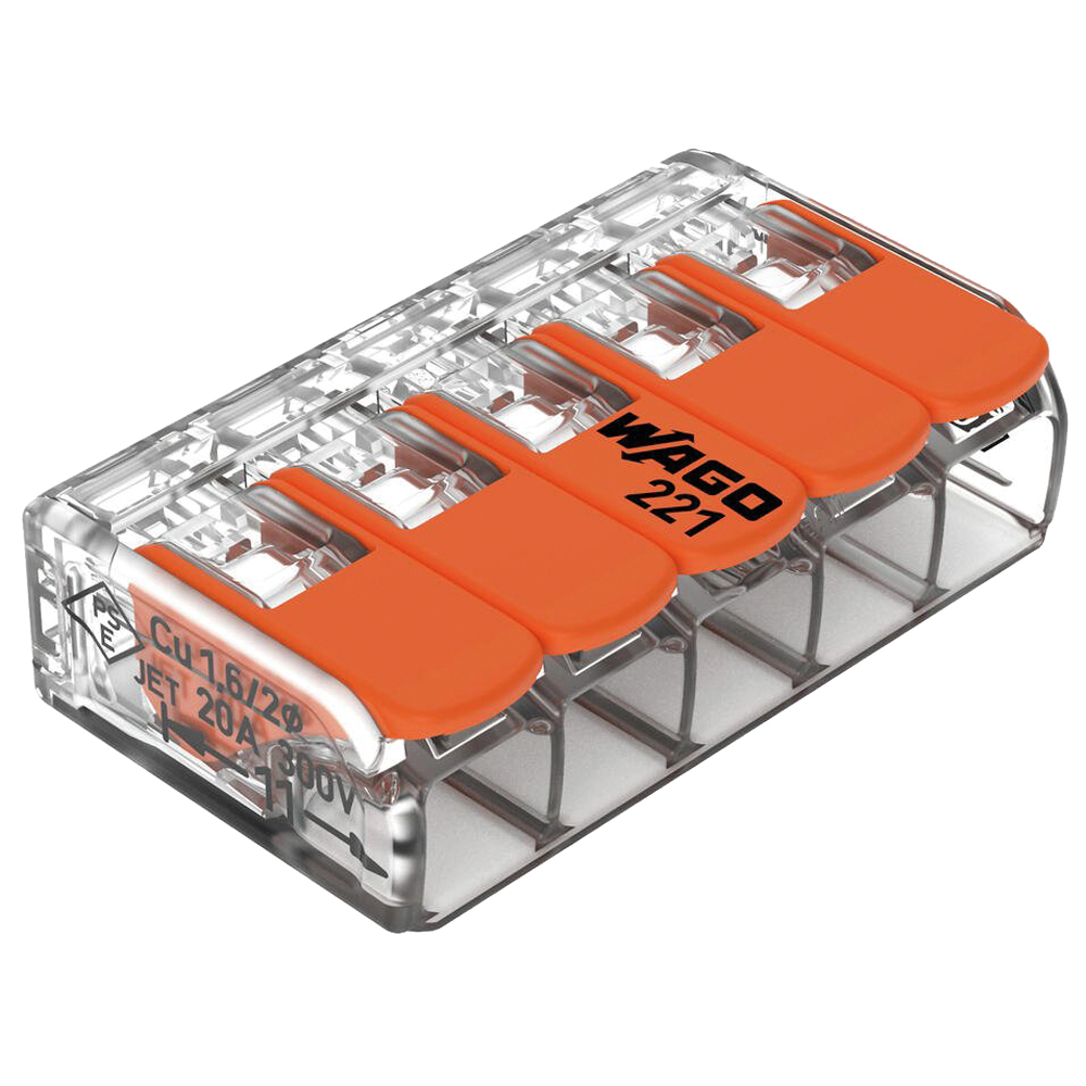 Verbindungsklemme WAGO 4mm², transparent 5-Leiter-Klemme, 25 Stk. Pkg.