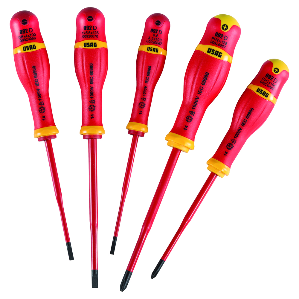 Schraubenzieher-Set USAG-SLIM U092D/SH5 5-teilig,Softfinish-Griff,EN60900