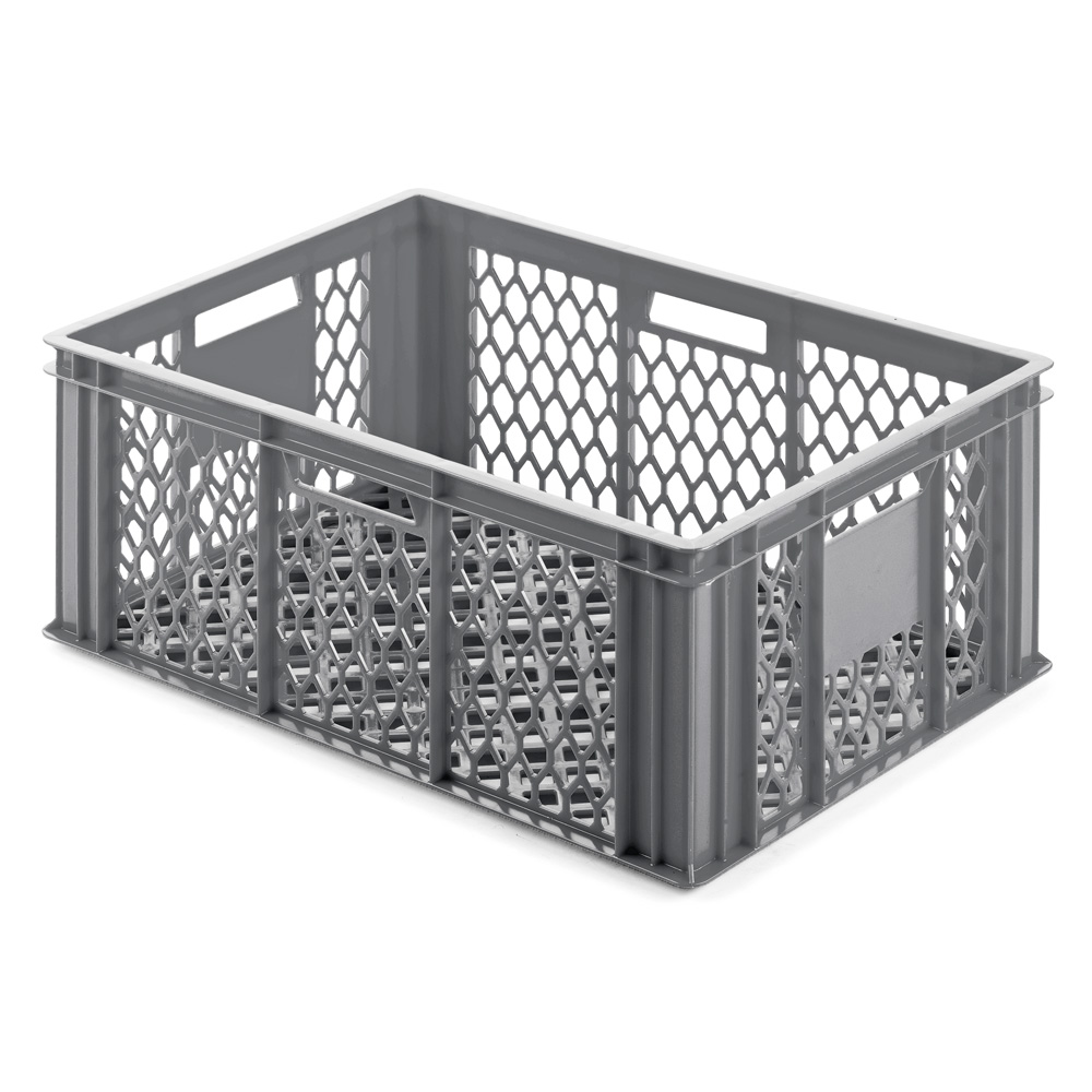Stapelbehälter 600x400x250mm offen,grau Durchfassgriffe,Seite durchbrochen