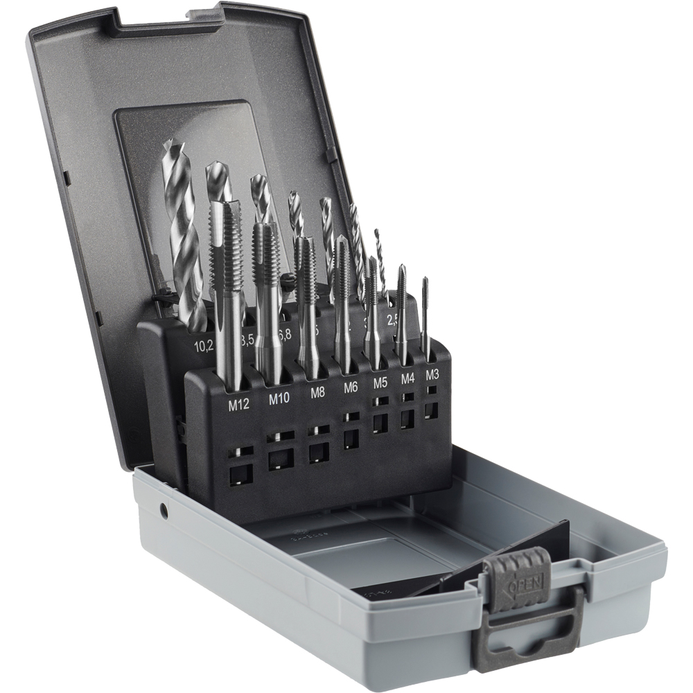 Maschinengewindebohrersatz M3-12 HSS-G Durchgangsloch,mit Kernlochbohrern