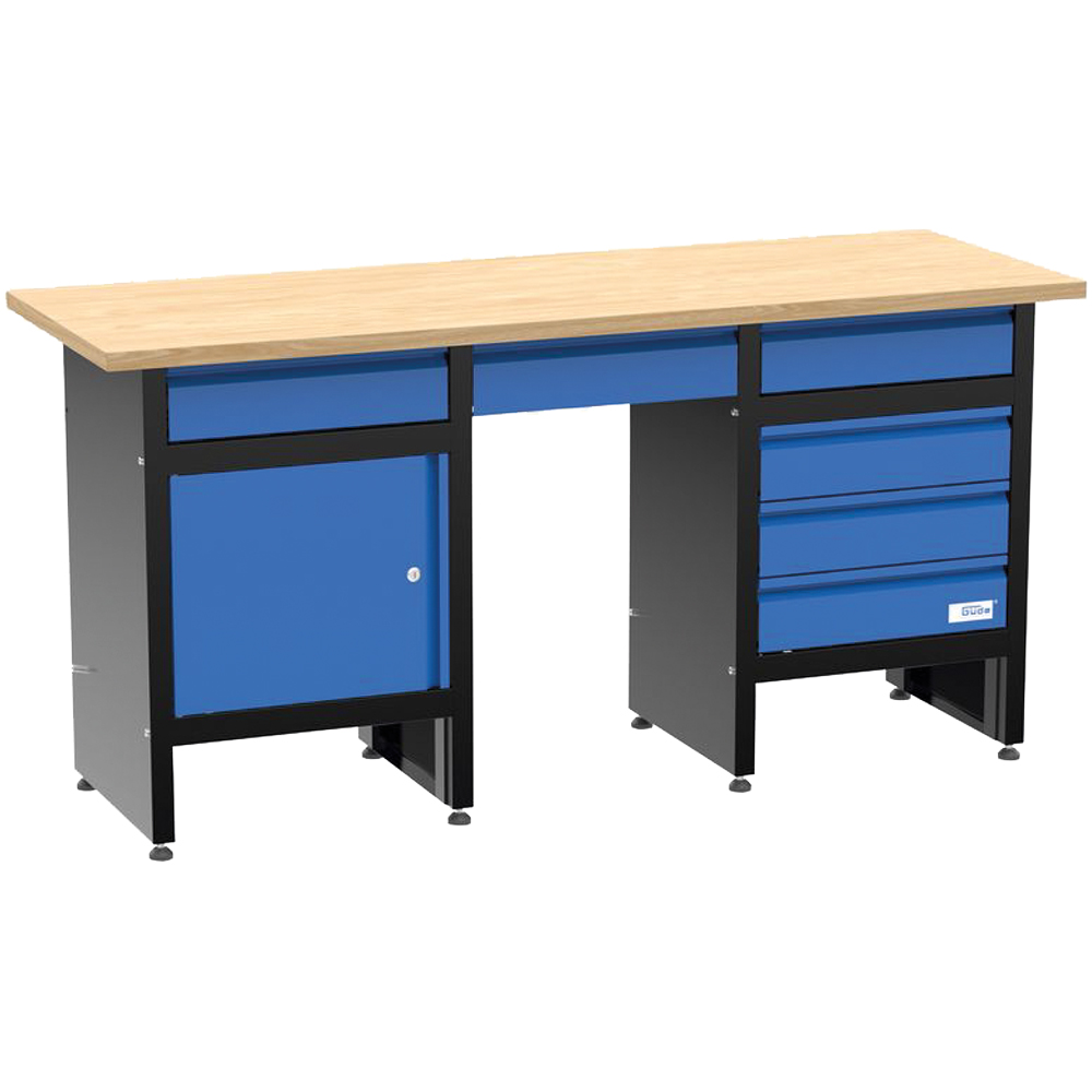 Werkbank blau 1710x600x850mm,1 Tür 6 Laden,Arbeitsplatte 30mm stark
