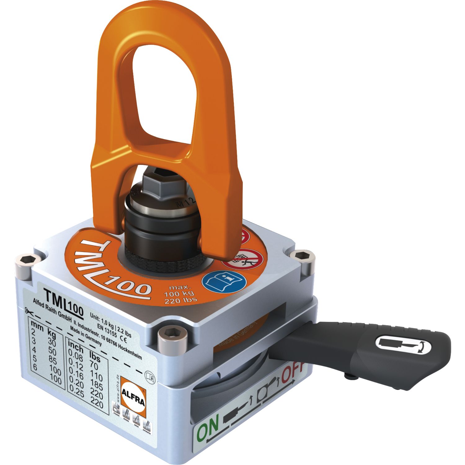 Lasthebemagnet 100kg - mit Lastwirbel WLL=50kg ab 3mm Materialstärke,SF 1:3