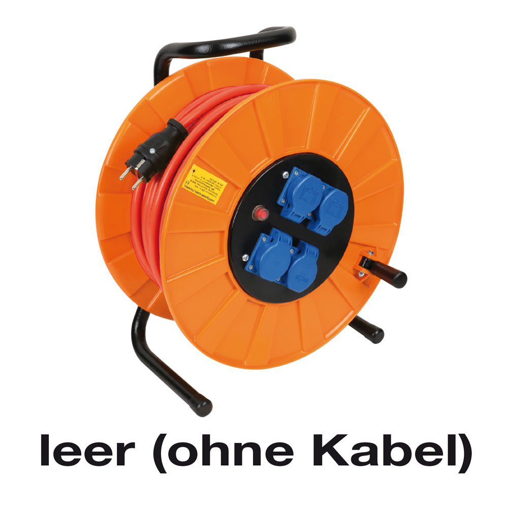 Kabeltrommel,leer,Thermoplast,Strapaz 4x230V/16A,IP44,bis 100m,Thermoschutz