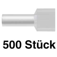 500 Twin-Endhülsen 0,50/15/8mm weiß isoliert