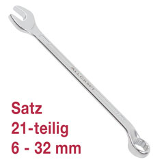 Gabel-Ringschlüssel-Satz 6-32mm,21-tlg. Chrom-Vanadium,tief gekröpft,DIN3113B