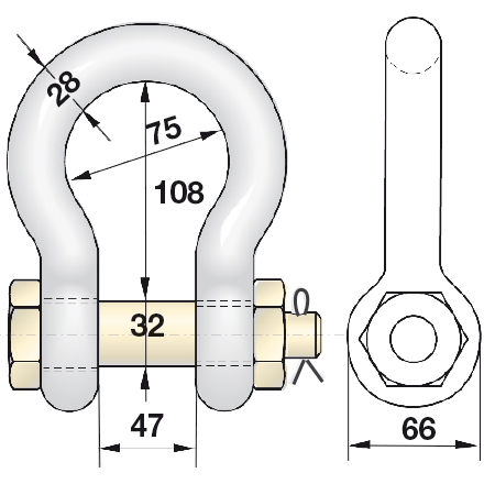 Geschweifter Schäkel 9,5 t hochfest,mit Mutter und Splint
