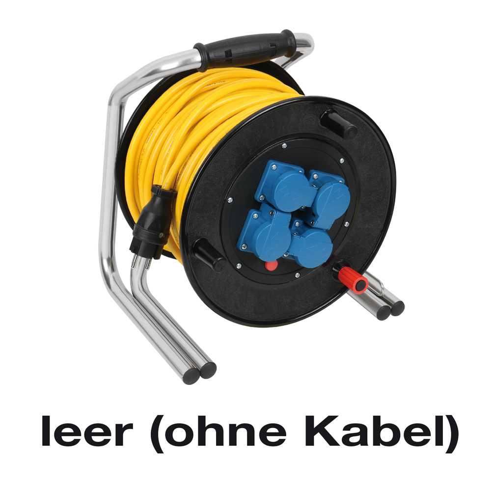 Kabeltrommel,leer,230V/16A,4x230V/16A IP44,Hartgummi,Doppelrohrgestell