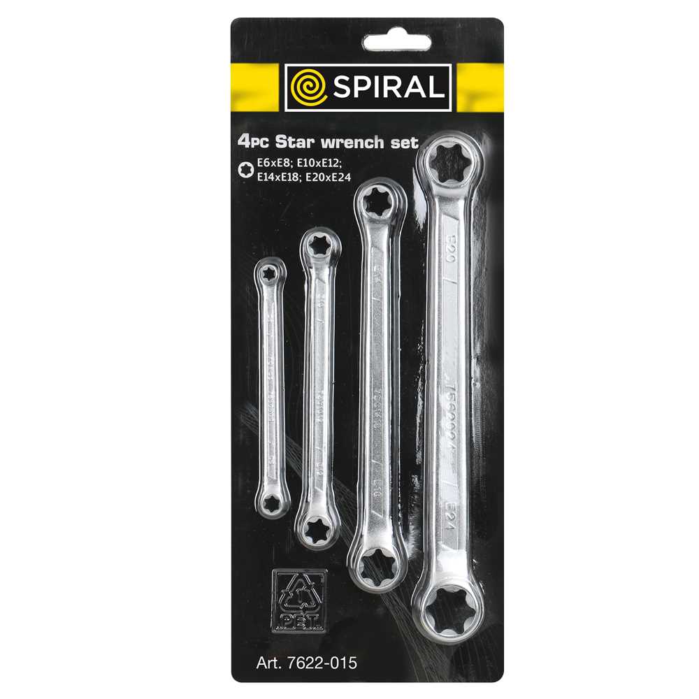 Torx-Ringschlüssel-Satz 4-teilig E6-24 extra schlank,Chrom Vanadium,verchromt