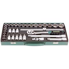 6-Kant-Kombi-Nusskassette 1/2" 8-32mm 33-teilig +6-kant 5-17mm CrV,Metallbox