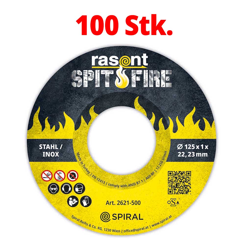 Trennscheibe RASANT Spitfire 125x1mm Uni, 100 Stk. im Kübel, für Stahl/Inox