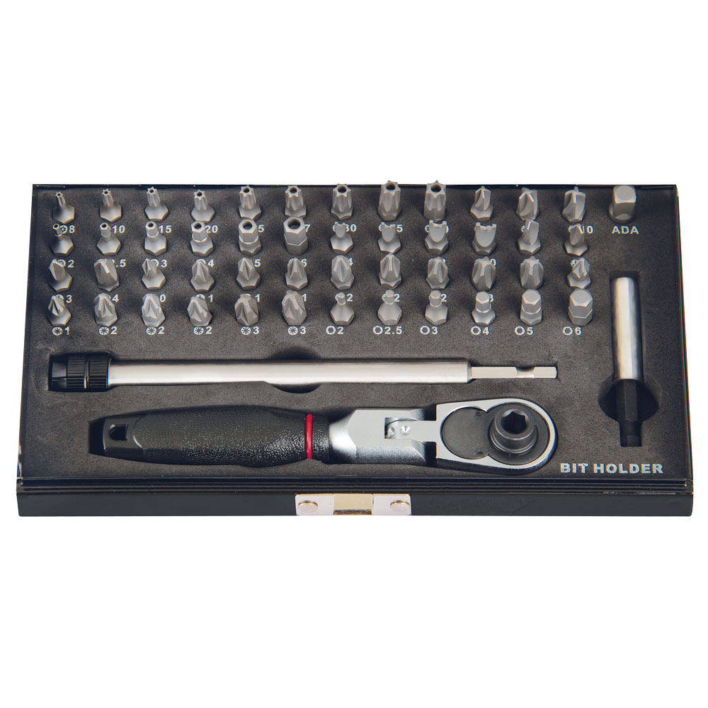 Bit-Box 1/4" 52-tlg. "Kompakt-Security" mit Kipp-Bitknarre,in Metallbox