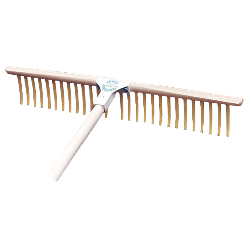 Rasenrechen 67cm breit mit 28 Zinken Nylon gebogen mit Stiel 180 cm