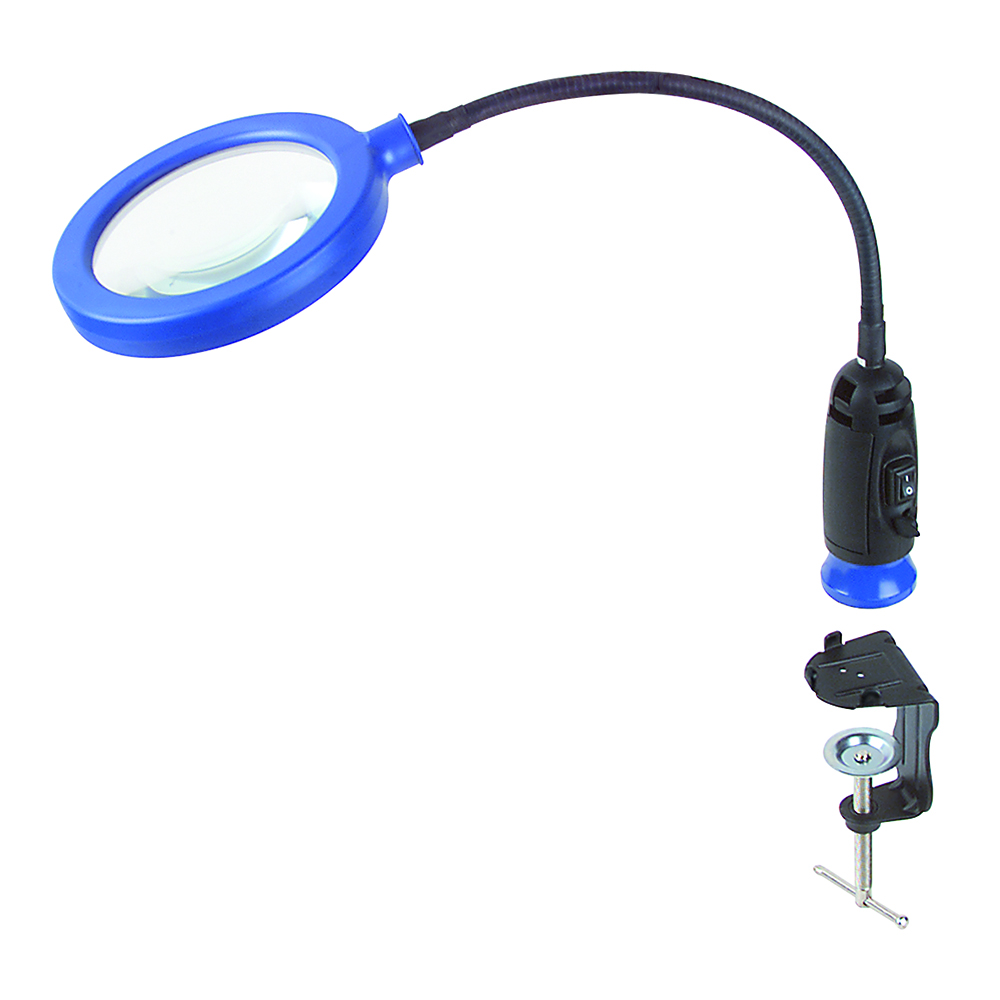 Lupenleuchte 14LED 100mm Ø 3-fach Lupe Tisch-Magnethalterflex